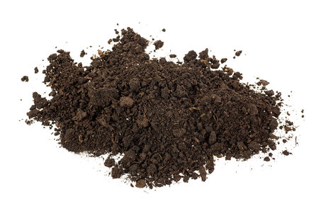 Pile of soil isolated on a white background. Heap of garden soil.の写真素材