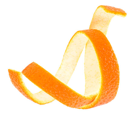 Fresh orange peel isolated on a white background. Peel of ripe orange. Citron.の写真素材