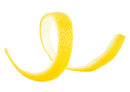 Fresh lemon peel as cocktail ingredient. Image isolated on a white background.の写真素材
