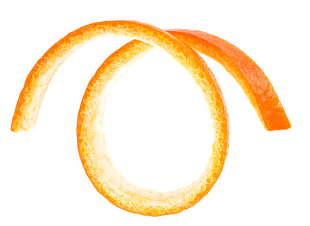 Top view of juicy fresh orange peel isolated on a white background.の写真素材
