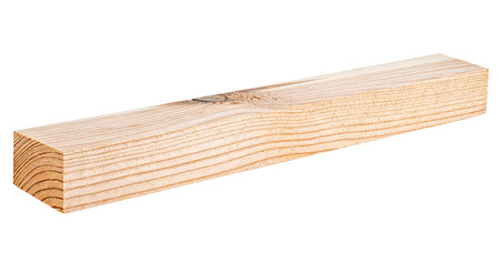 Wooden bar isolated on a white background, front view. Pine wooden beam.の写真素材