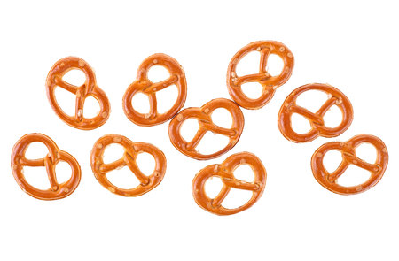 Bretzels crackers with salt isolated on a white background. Bavarian beer snack.の写真素材