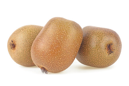 Golden kiwi fruits isolated on a white background. Chinese gooseberries. Actinidia chinensis.の写真素材