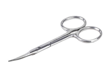Rounded blades scissors isolated on a white background. Metal manicure tools. Dental tool.の写真素材