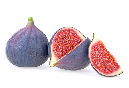 Fresh fig fruits isolated on a white background. Fig berries. Fig fruit slice.の写真素材