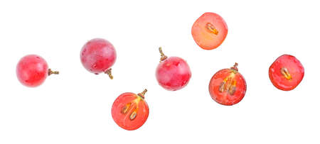 Top view of red grapes isolated on a white backgroundの写真素材
