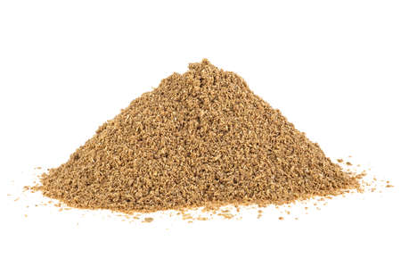 Pile of organic coriander powder isolated on a white background. Coriander spice powder.の写真素材