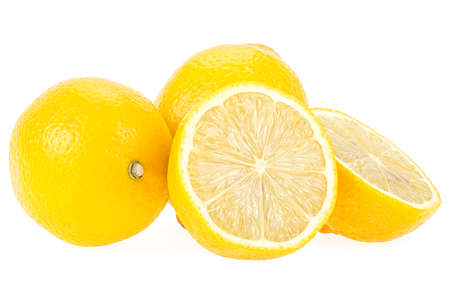 Group of lemon fruits isolated on a white background. Ripe lemon fruits.の写真素材