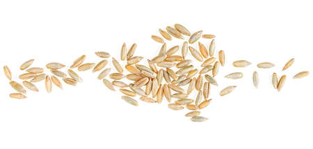 Raw rye grains isolated on a white background, top view.の写真素材