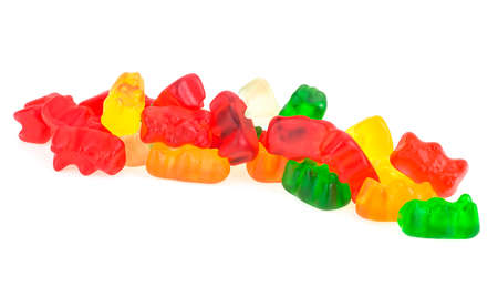 Multicolored fruity jelly bears candy isolated on a white background. Candy jello. Marmalade bears.の写真素材