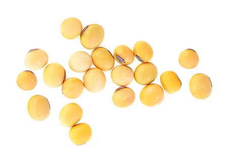 Dried soybeans isolated on a white background, top view.の写真素材
