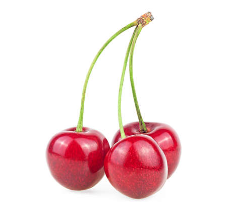 Sweet red cherries isolated on a white background. Fresh cherry fruit.の写真素材