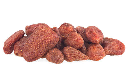 Pile of dried strawberry isolated on a white background. Sweet and sour dried strawberries.の写真素材