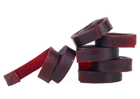 Natural and healthy snack food - fruit pastille from apples and currant on a white background. Fruit Marshmallow.の写真素材