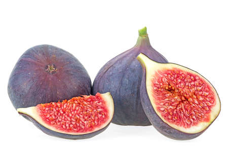 Fresh figs. Fruits with half and quarter isolated on a white background.の写真素材