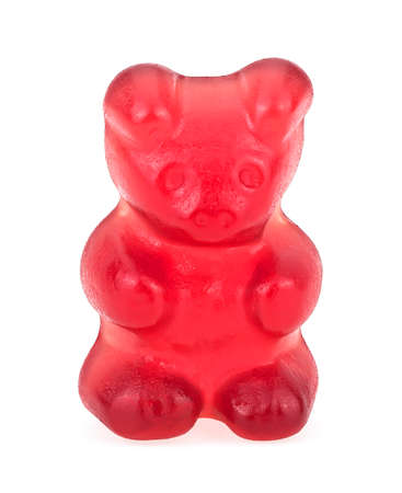 Red gummy bear candy isolated on a white background. Jelly bear candy.の写真素材