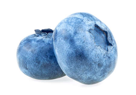 Blueberry. Two fresh blueberries isolated on a white background. Macro.の写真素材