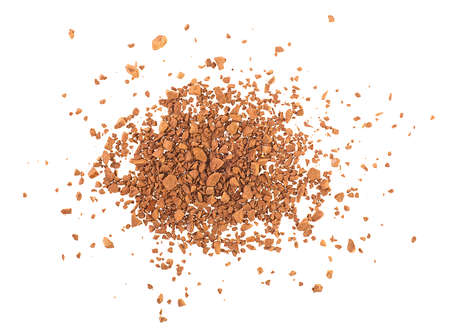 Top view of instant coffee grains isolated on a white backgroundの写真素材