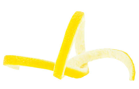 Loop-shaped lemon zest isolated on a white background. Lemon peel. Healthy food.