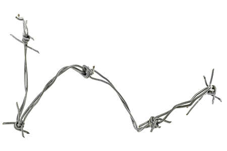 Barbed wire isolated on a white background, selective focus. Security barbed wire fence.