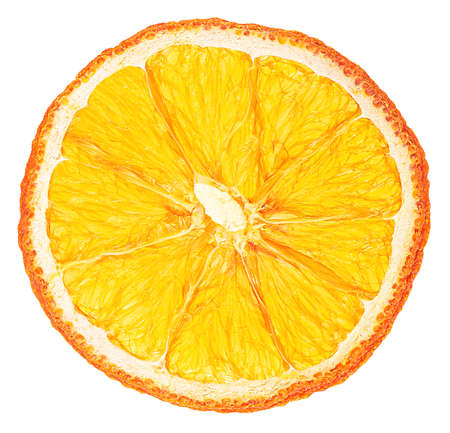 Dried slice of orange fruit isolated on a white background, top view. Dehydrated crispy orange fruit slice.の写真素材