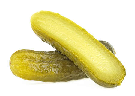 Fresh pickled cucumbers isolated on a white background. Marinated cucumbers.の写真素材