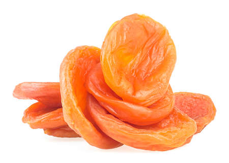 Pile of ripe dried apricots isolated on a white background. Tasty dried apricots.の写真素材