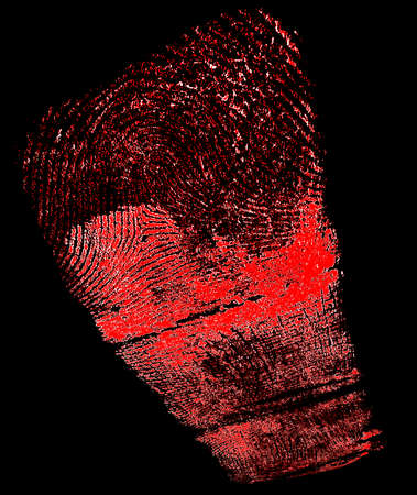Halloween theme - bloody fingerprint of the index finger on a black background. Criminality and violence.の写真素材