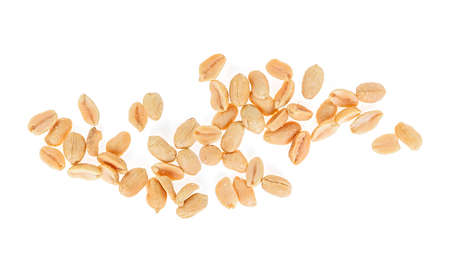 Roasted and salted peanuts snack isolated on a white background, top view. Peeled salted peanuts.の写真素材