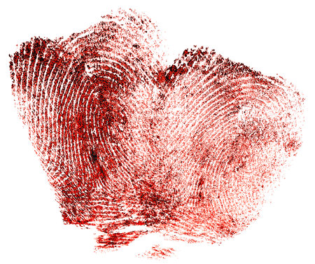 Bloody fingerprints isolated on a white background. Heart shape. Red fingerprints.の写真素材