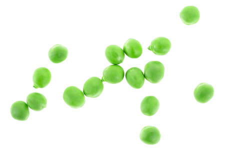 Fresh green peas isolated on a white background, top view. Organic green peas.の写真素材