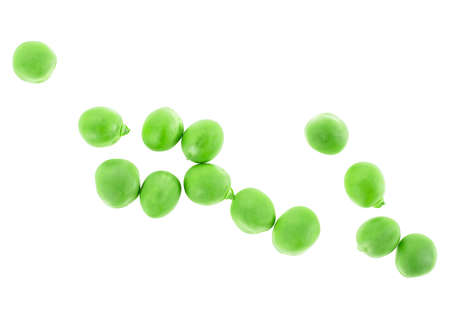 Fresh organic green peas isolated on a white background, top view.の写真素材