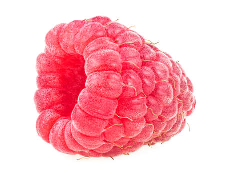 Ripe red raspberry isolated on a white backgroundの写真素材