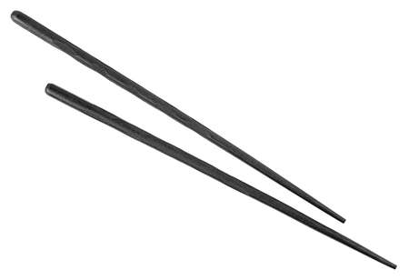 Black wooden chopsticks isolated on a white background, top view.の写真素材