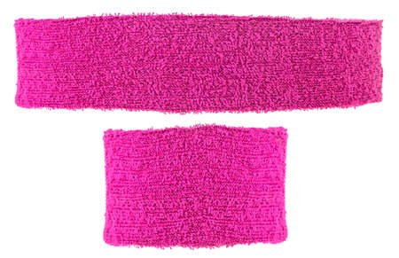 Violet cotton training headband and wristband isolated on a white background. sport equipment.の写真素材