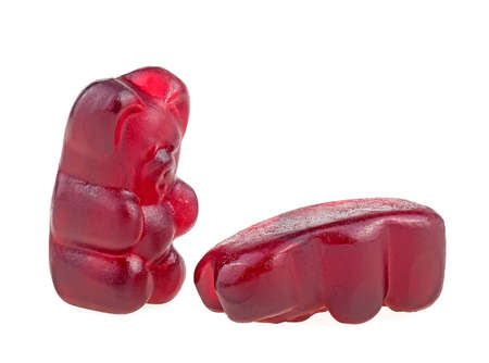 Two red gummy bears isolated on a white background. Jelly bears.の写真素材