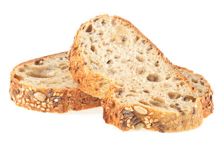 Whole grain bread sliced isolated on a white background. Multi grain bread.の写真素材