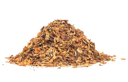 Dried tobacco pile isolated on a white background. Tobacco shag.の写真素材