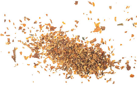 Pile of dried tobacco isolated on a white background, top view.の写真素材