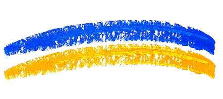 Paint strokes isolated on a white background. Ukraine flag.の写真素材