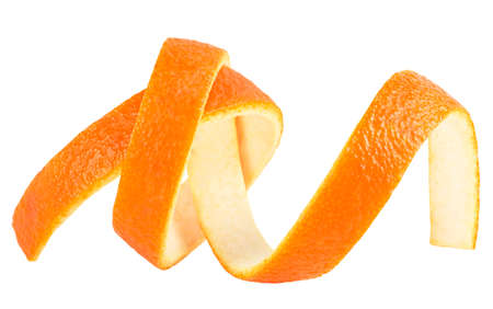 Single orange peel on a white background. Vitamin C, beauty health skin concept.の写真素材