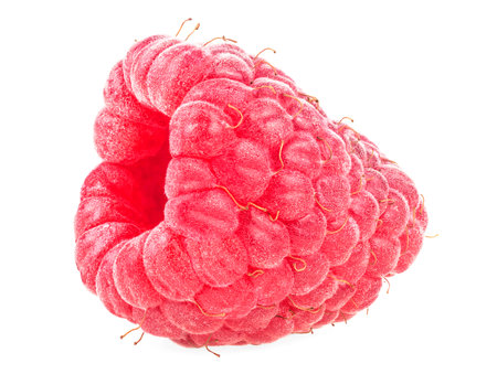 Fresh and ripe red raspberry isolated on a white backgroundの写真素材