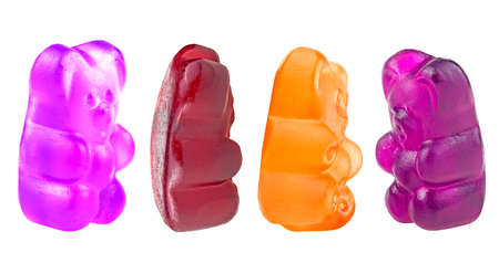 Collection of sweet jelly marmalade bears isolated on a white background. Colorful fruit gummy candies.の写真素材