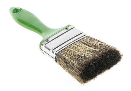 Green paint brush isolated on a white backgroundの写真素材