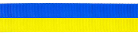 Blue and yellow ribbons isolated on a white background, Ukraine flag. Concept of supporting Ukraine.の写真素材