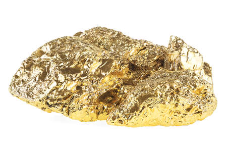 Big golden nugget isolated on a white backgroundの写真素材