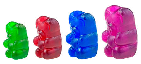 Collection of jelly gummy bears isolated on a white background. Jelly candies of different colors.の写真素材