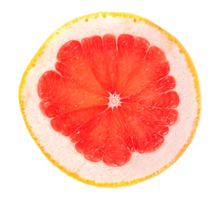 Fresh slice of grapefruit isolated on a white background, top view. Piece of fresh juicy red grapefruit.の写真素材