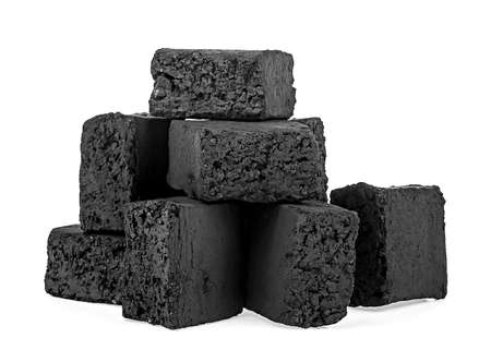Coconut hookah charcoal isolated on a white background. Group of charcoal cubes.の写真素材