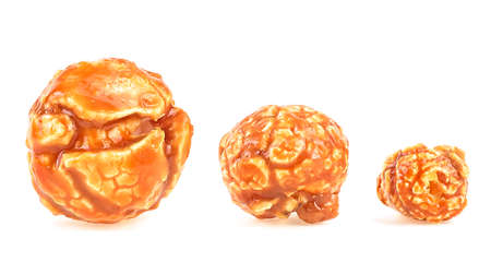 Collection of delicious caramel popcorn isolated on a white background.の写真素材